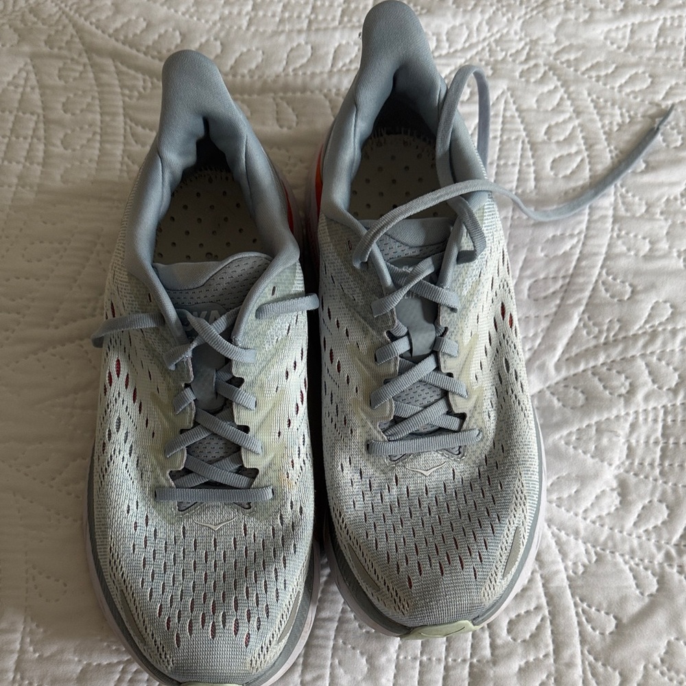 Hoka One One Light Gray and Orange Athletic Shoes